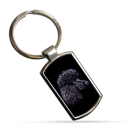 Black Standard Poodle Keychain with Fractal Art Design.