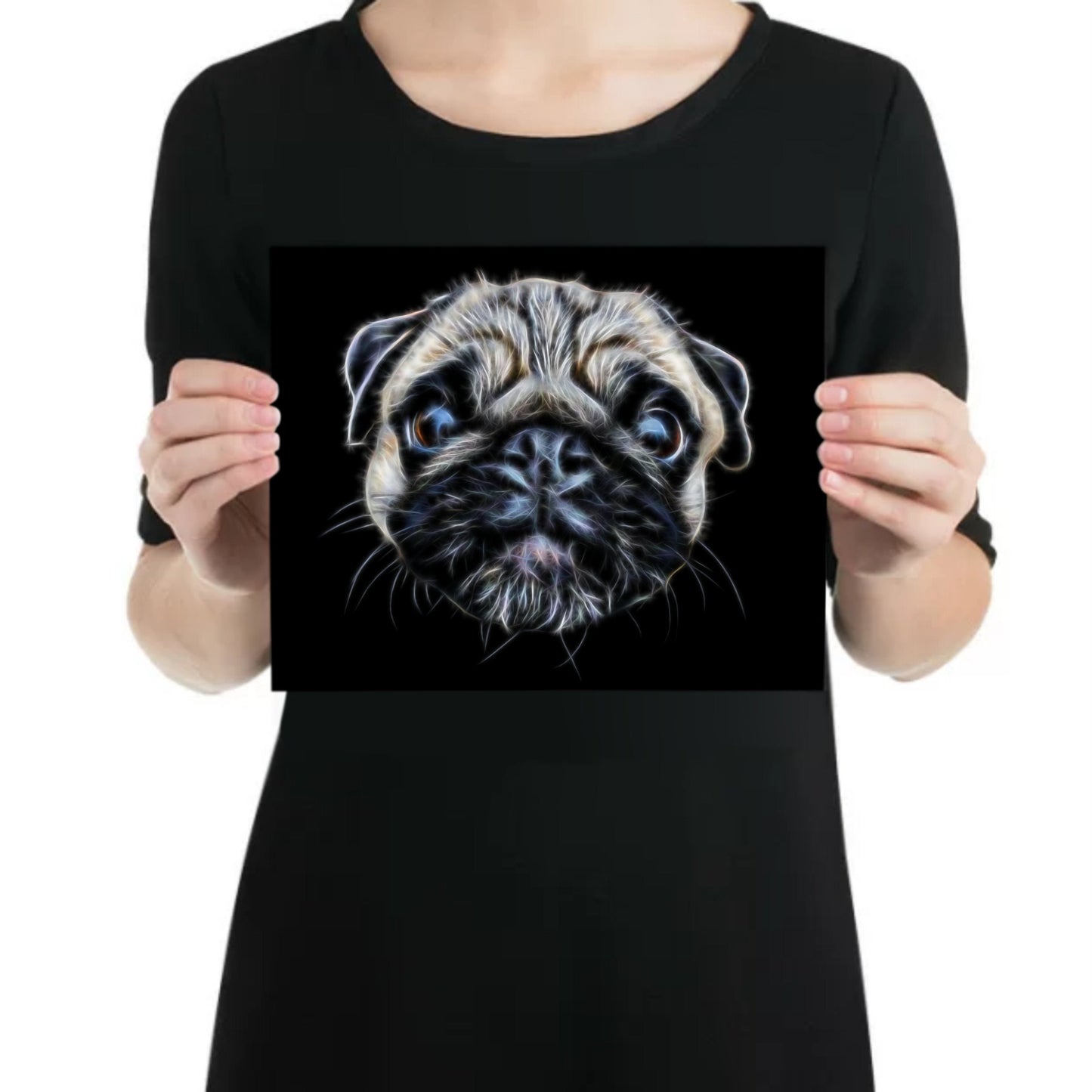 Pug Metal Wall Plaque with Stunning Fractal Art Design.