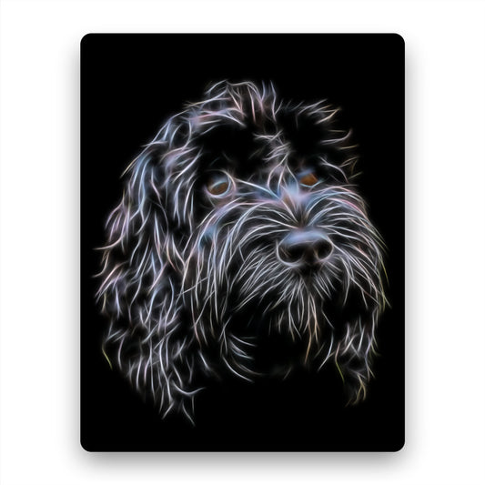 Black Cockapoo Metal Wall Plaque with Stunning Fractal Art Design.