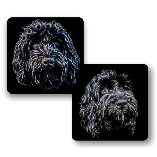 Black Cockapoo Coasters, Set of 2, with Stunning Fractal Art Design.