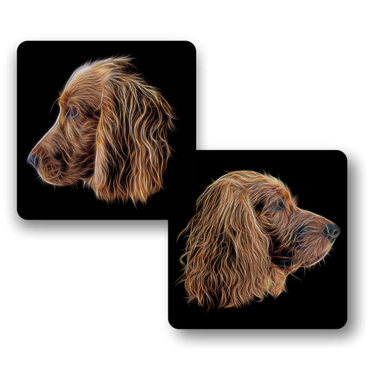 Red Working Cocker Spaniel Coasters, Set of 2, with Stunning Fractal Art Design.