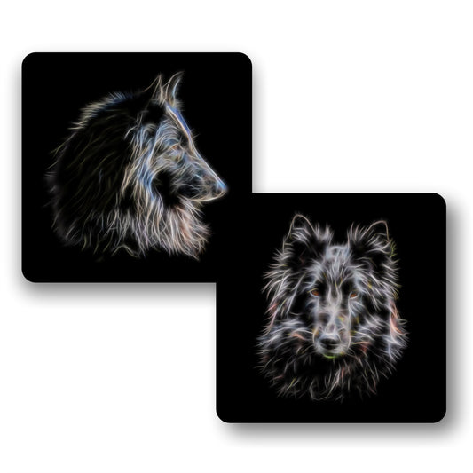 Belgian Shepherd Coasters, Set of 2, with Stunning Fractal Art Design. Belgian Groenendael