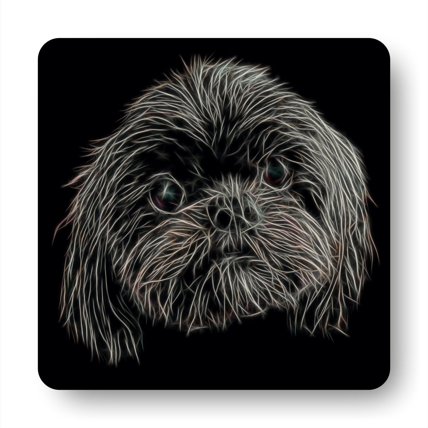 Black Shih Tzu Coasters, Set of 2, with Fractal Art Design, Perfect Shih Tzu Owner Gift