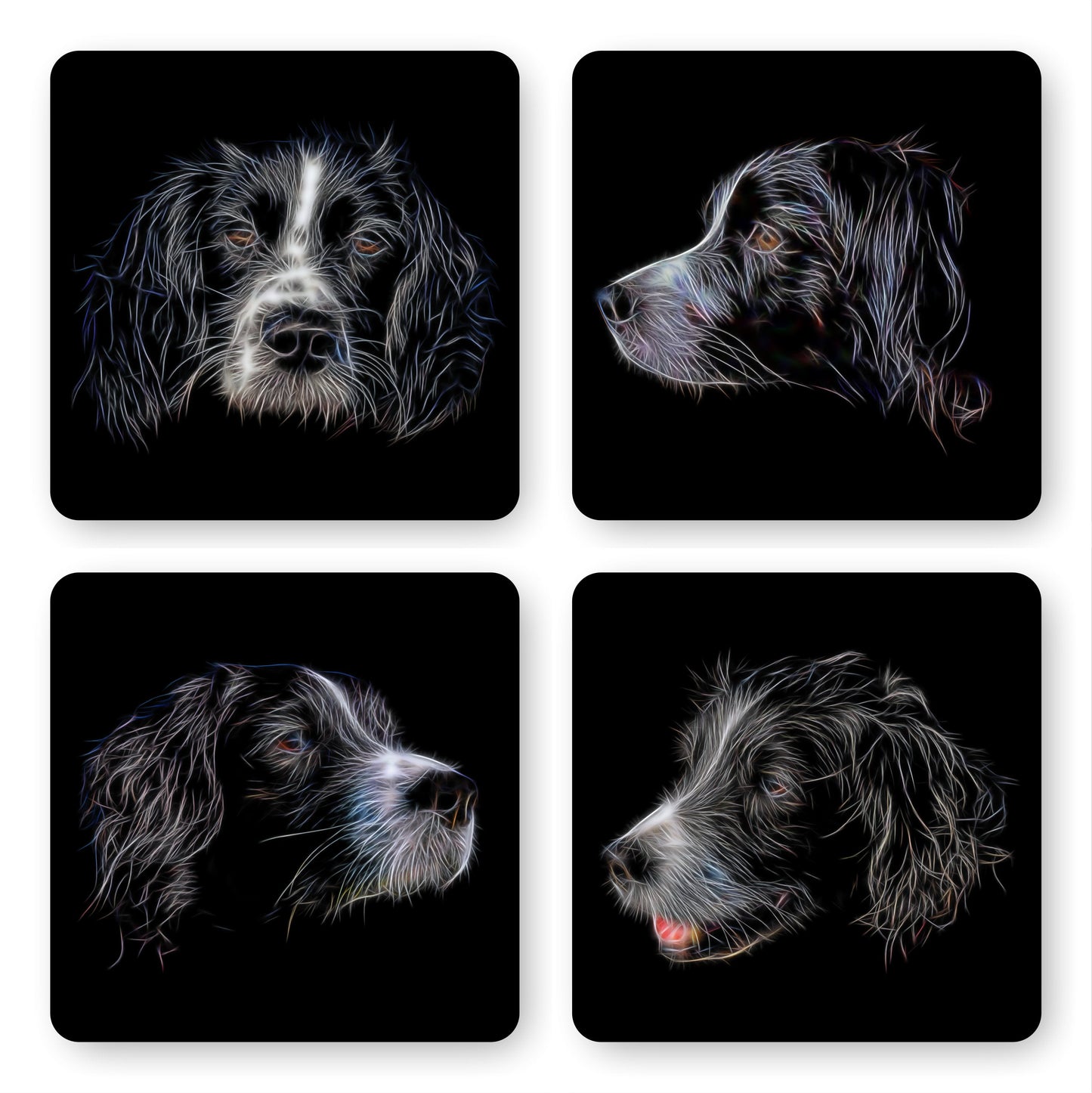 Sprollie Coasters, Set of 4, with Stunning Fractal Art Design. Perfect Dog Owner Gift.