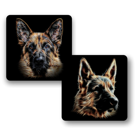 Black & Tan German Shepherd Coasters, Set of 2, with Stunning Fractal Art Design. Perfect Dog Lover Gift.