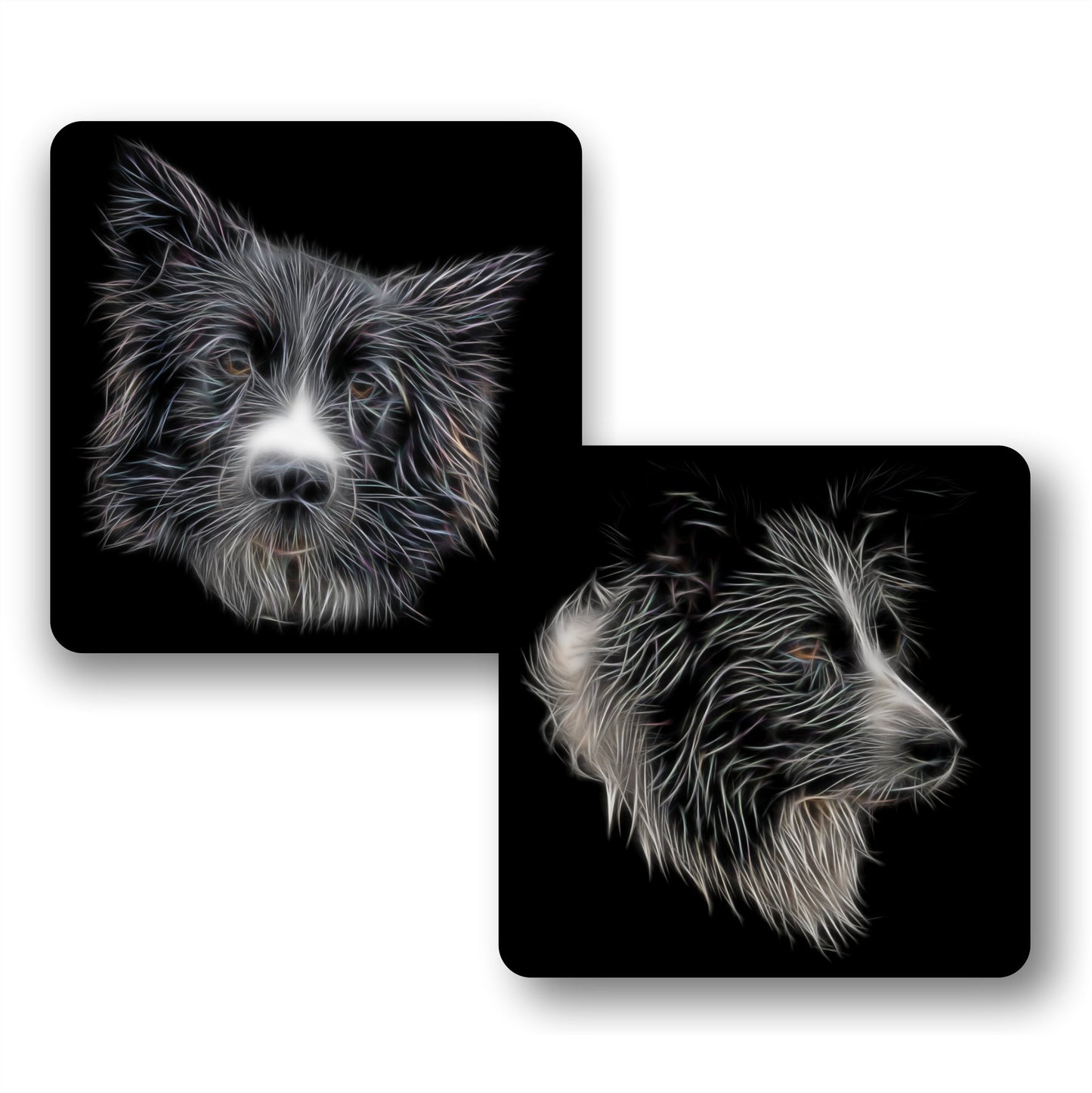 Border Collie Coasters, Set of 2, with Stunning Fractal Art Design. Perfect Border Collie Owner Gift.