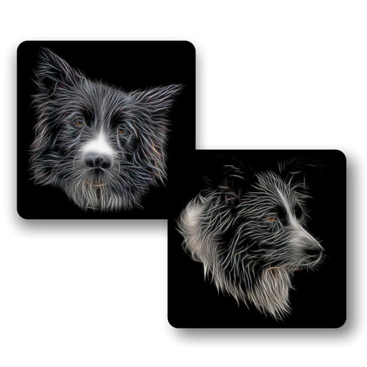 Border Collie Coasters, Set of 2, with Stunning Fractal Art Design. Perfect Border Collie Owner Gift.