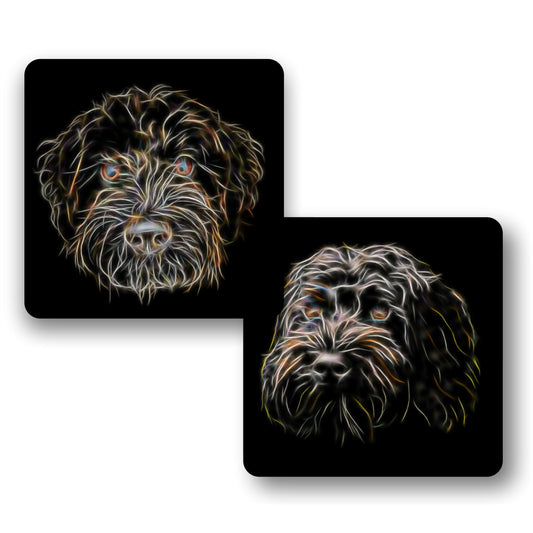Black Labradoodle Coasters, Set of 2, with Stunning Fractal Art Design