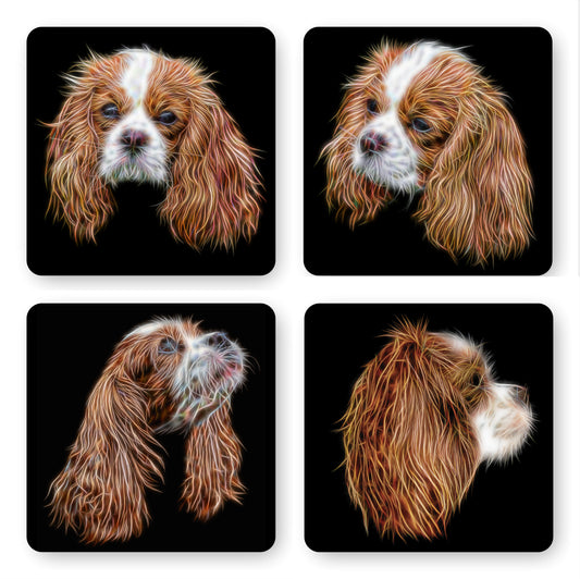 Blenheim King Charles Spaniel Coasters, Set of 4, with Fractal Art Design