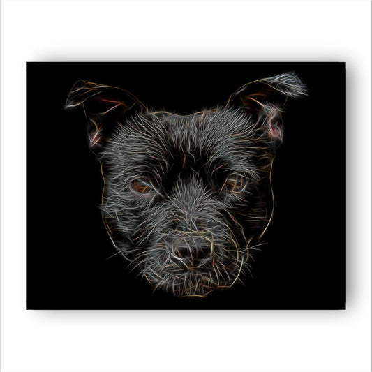 Black Staffordshire Bull Terrier Print with Stunning Fractal Art Design. Various Sizes Available