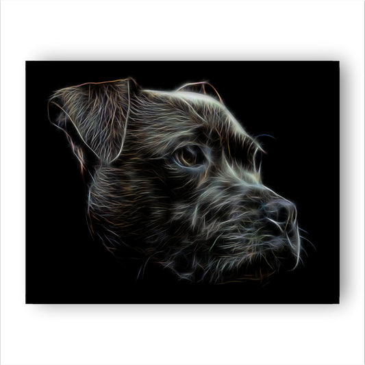 Black Staffordshire Bull Terrier Print with Stunning Fractal Art Design. Various Sizes Available