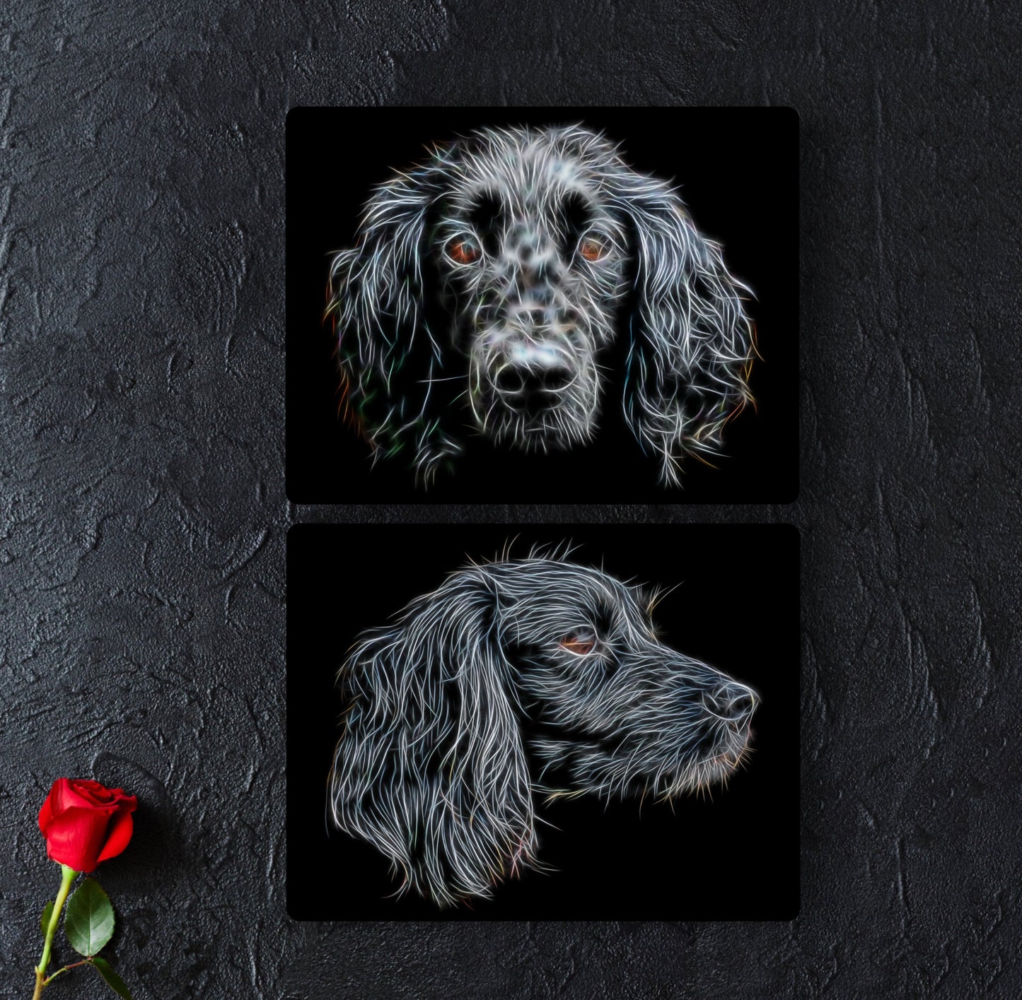 Black Working Cocker Spaniel Metal Wall Plaque with Stunning Fractal Art Design