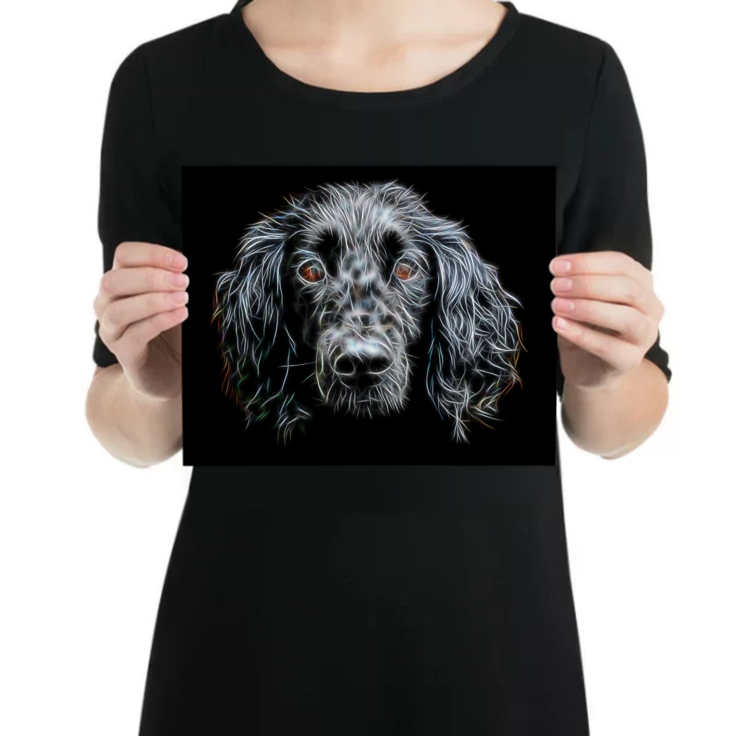 Black Working Cocker Spaniel Metal Wall Plaque with Stunning Fractal Art Design
