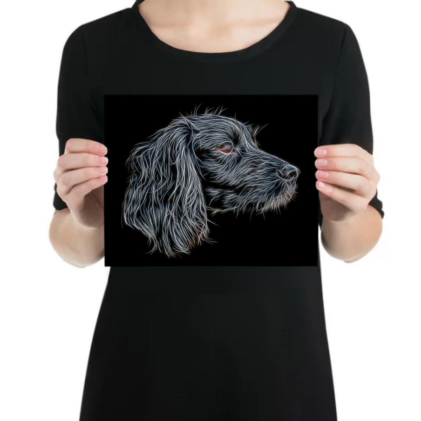 Black Working Cocker Spaniel Metal Wall Plaque with Stunning Fractal Art Design