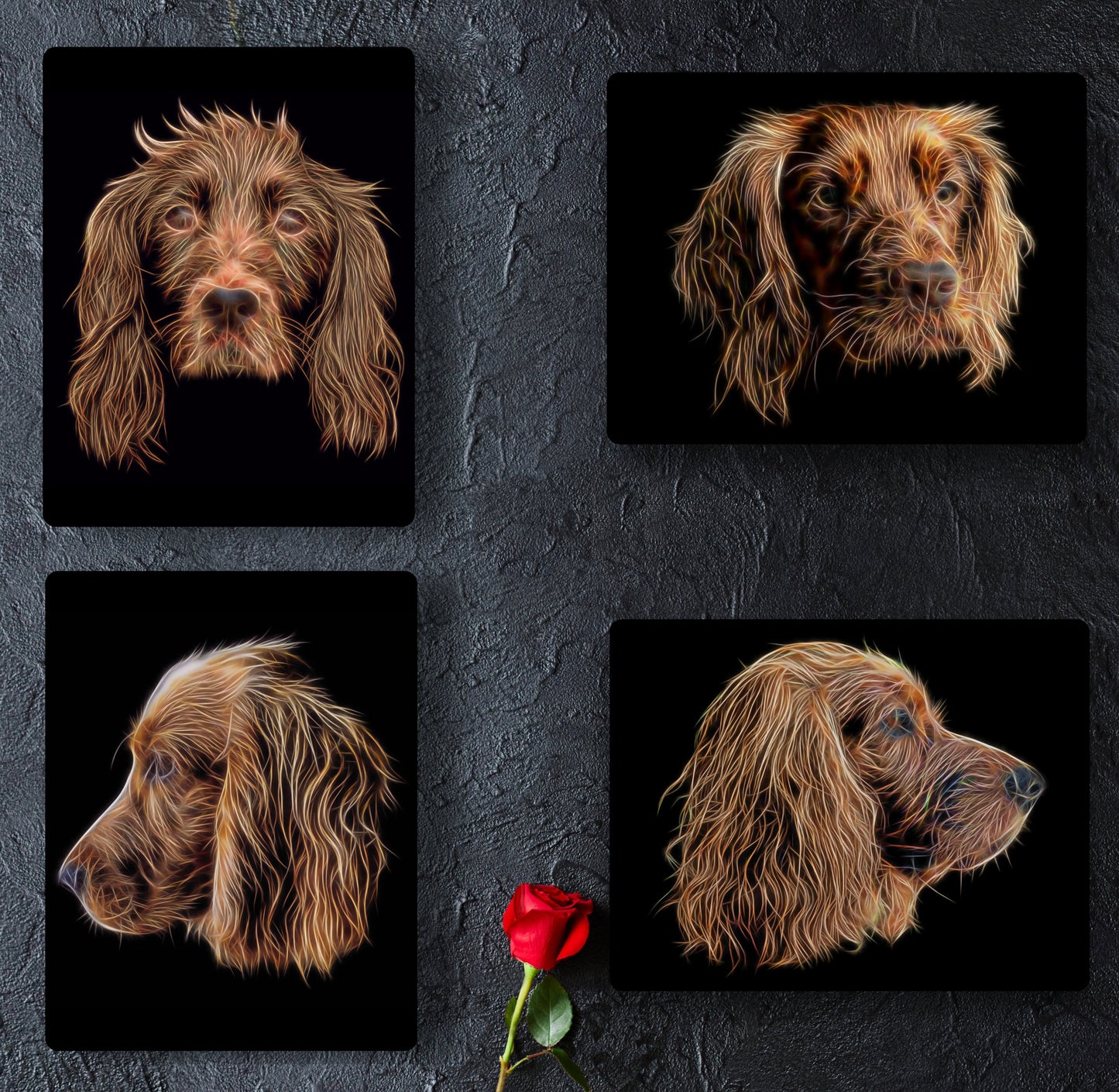Red Working Cocker Spaniel Metal Wall Plaque with Stunning Fractal Art Design