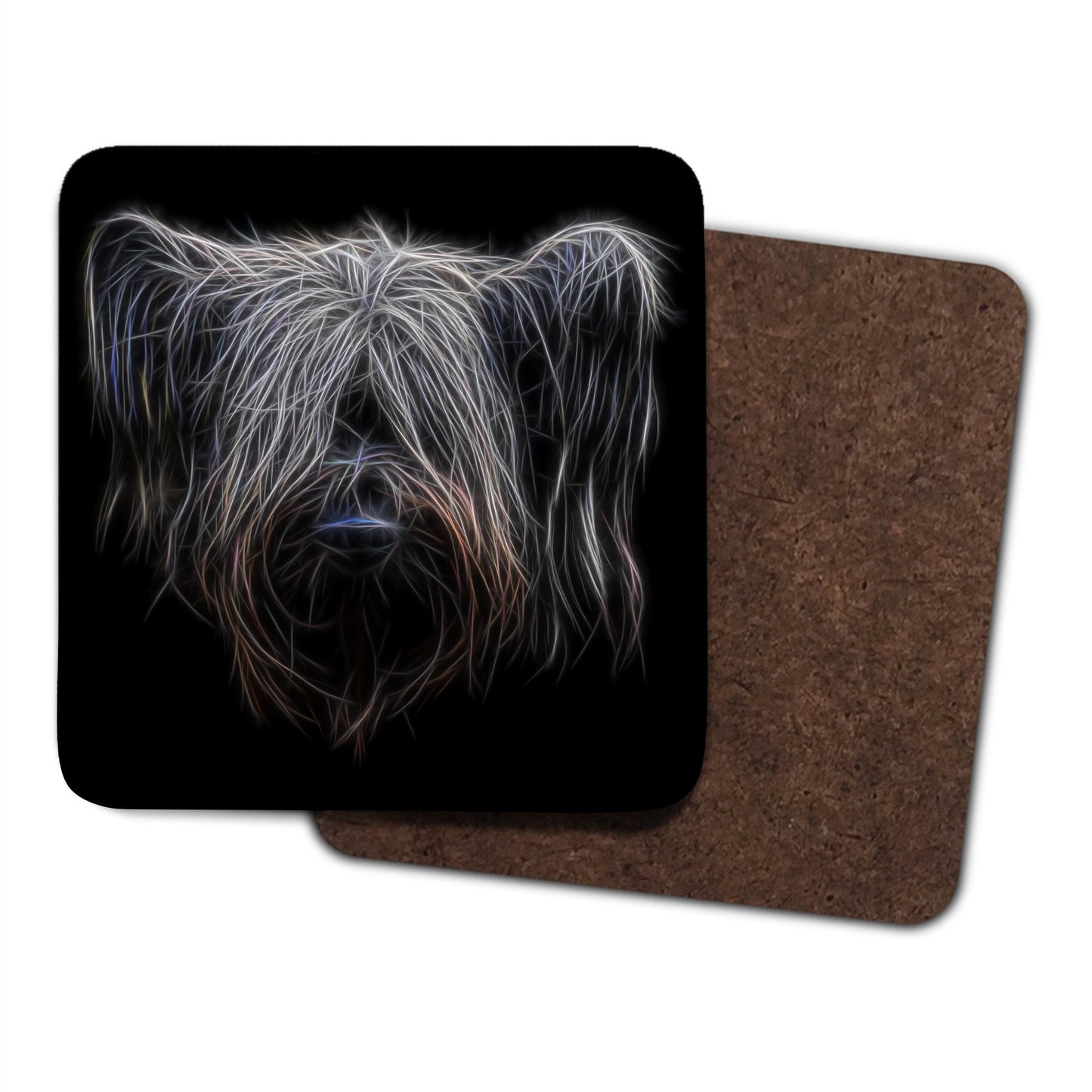 Skye Terrier Coasters, Set of 2, with Stunning Fractal Art Design.
