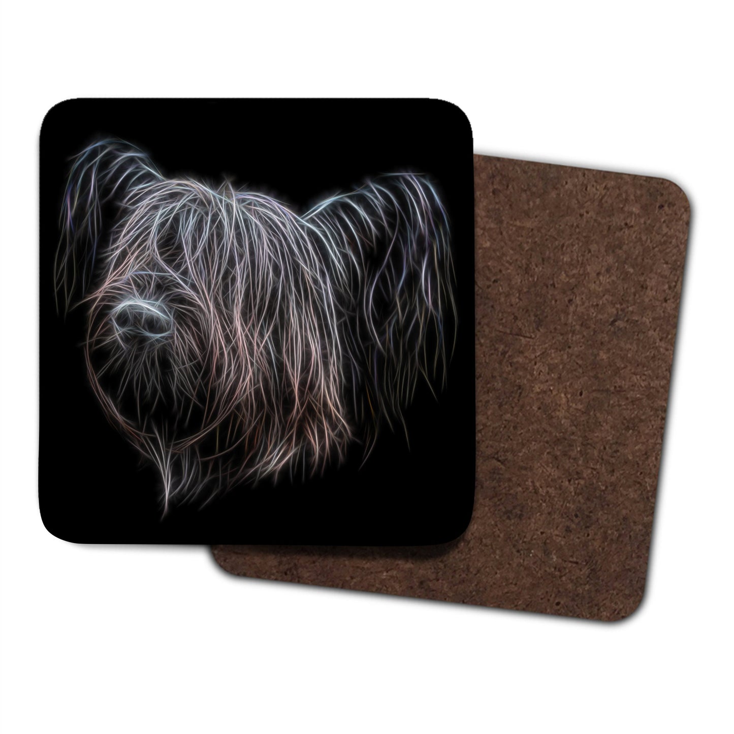 Skye Terrier Coasters, Set of 2, with Stunning Fractal Art Design.