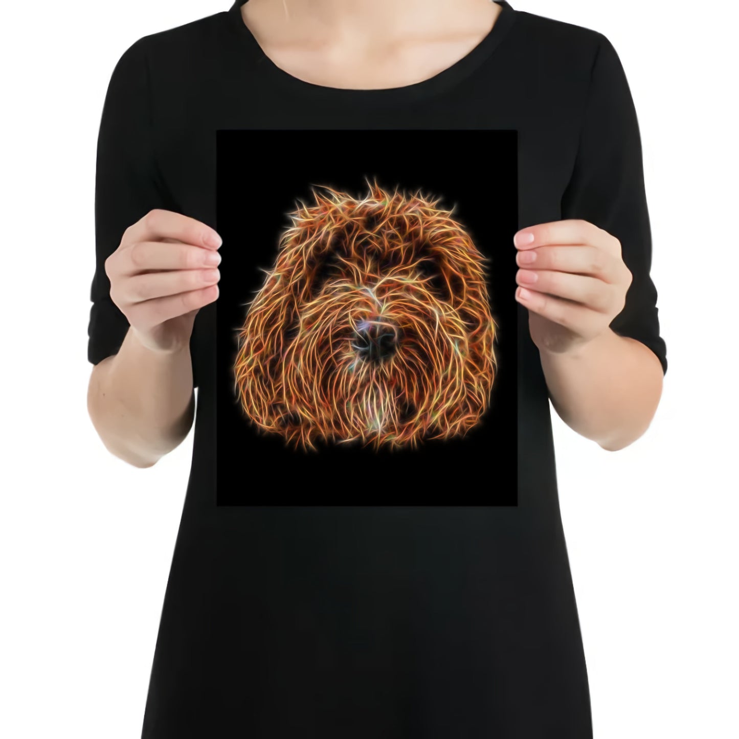 Red Labradoodle Metal Wall Plaque with Stunning Fractal Art Design.