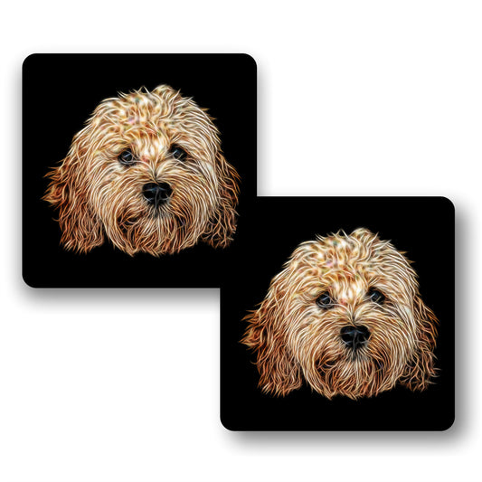 Apricot Cavapoo Coasters, Set of 2, with Stunning Fractal Art Design.