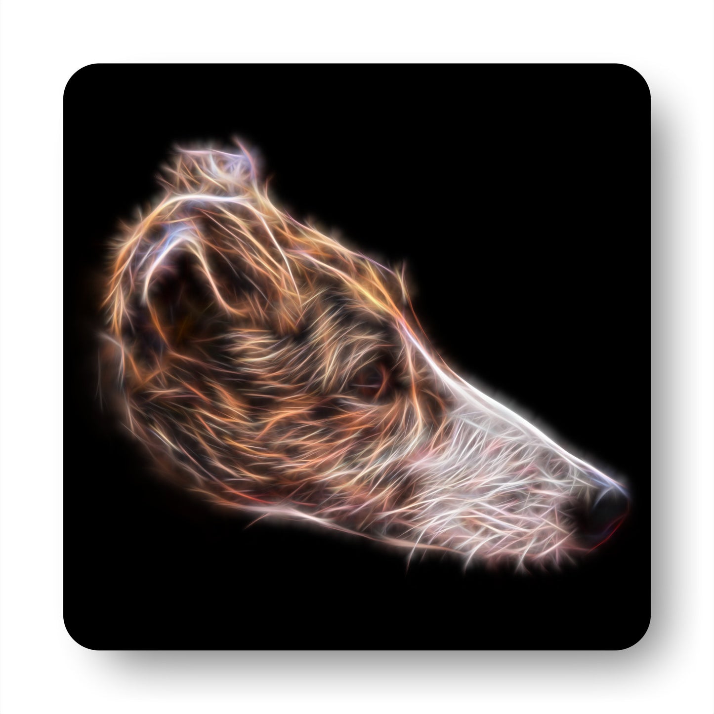 Brindle and White Greyhound Dog Coasters, Set of 2, with Stunning Fractal Art Design.