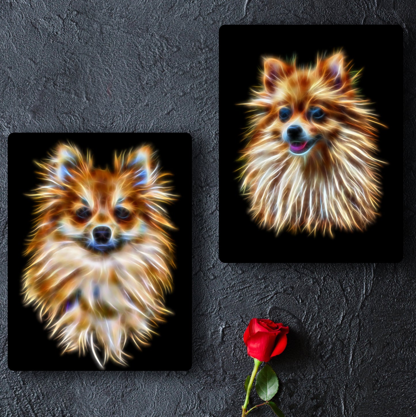 Pomeranian Aluminium Metal Wall Plaque with Stunning Fractal Art Design.