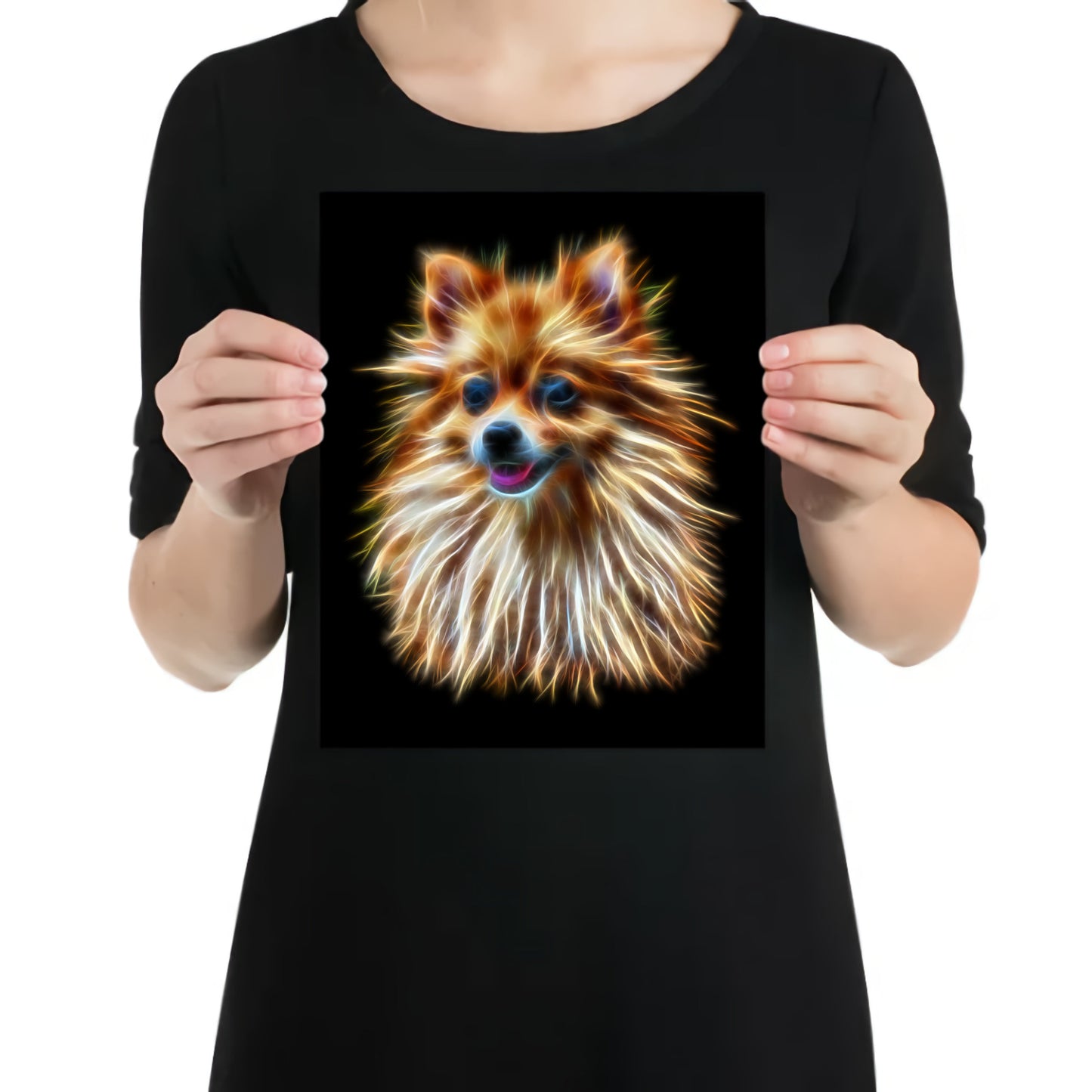 Pomeranian Aluminium Metal Wall Plaque with Stunning Fractal Art Design.