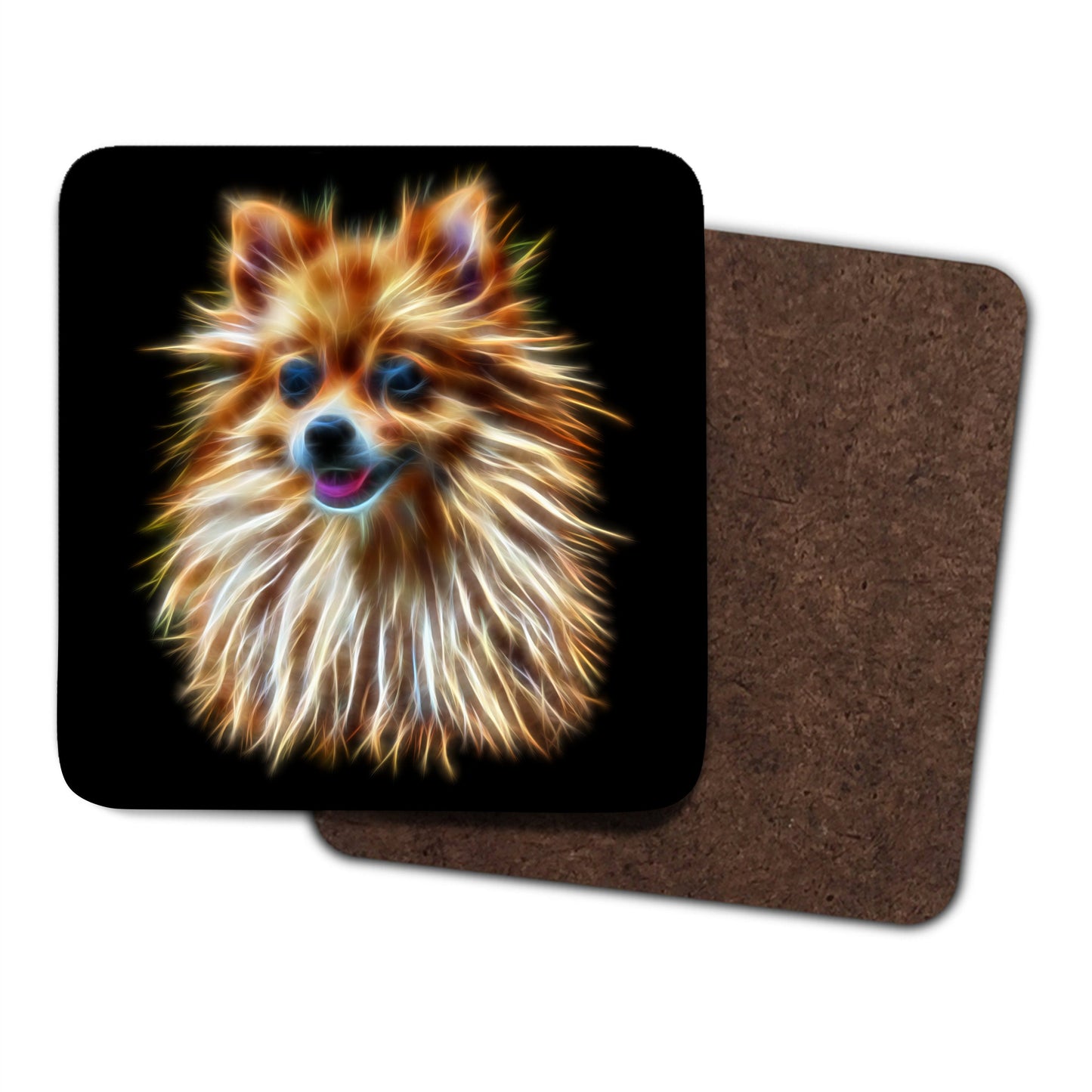 Pomeranian Dog Coasters, Set of 2, with Stunning Fractal Art Design.