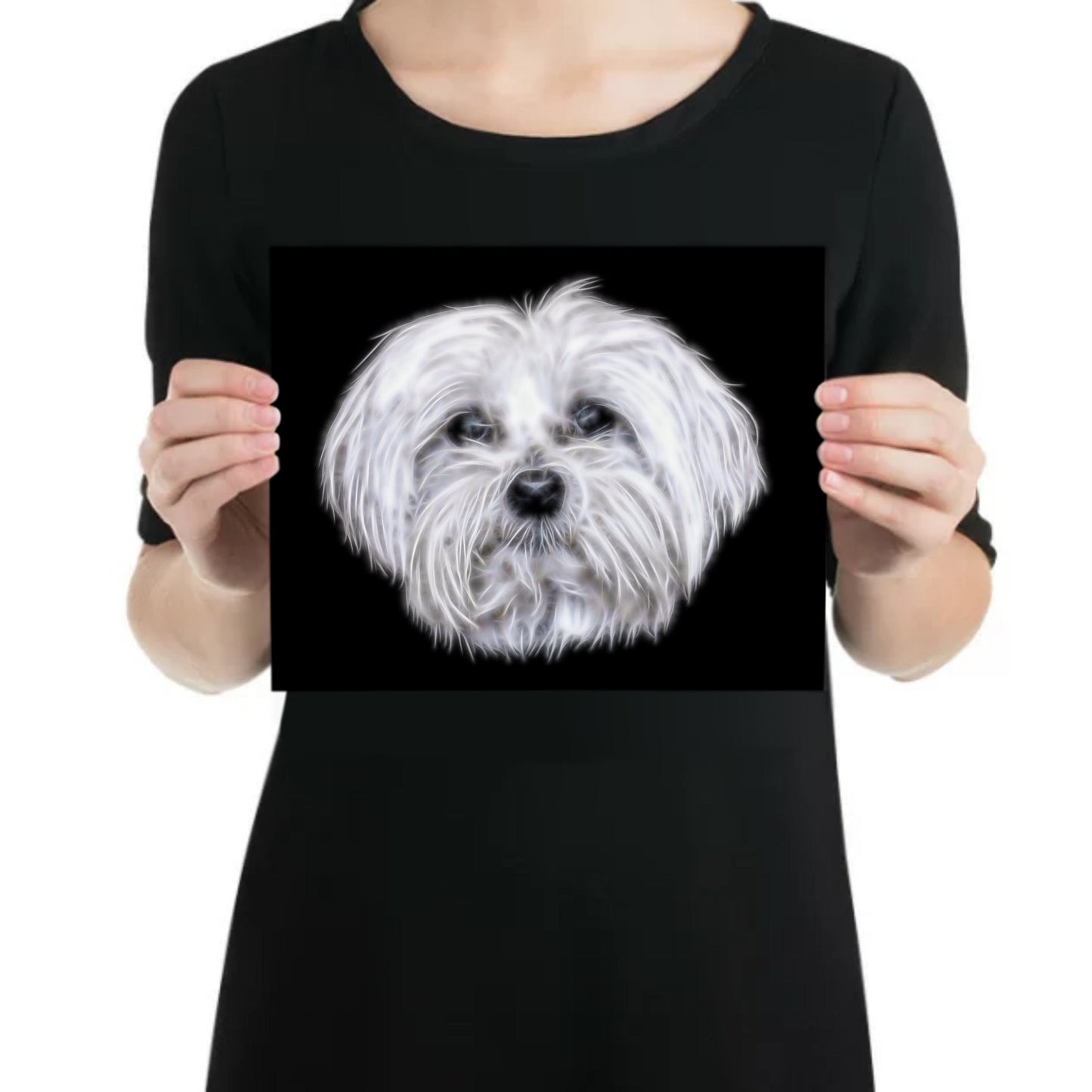 Maltese Dog Metal Wall Plaque with Stunning Fractal Art Design