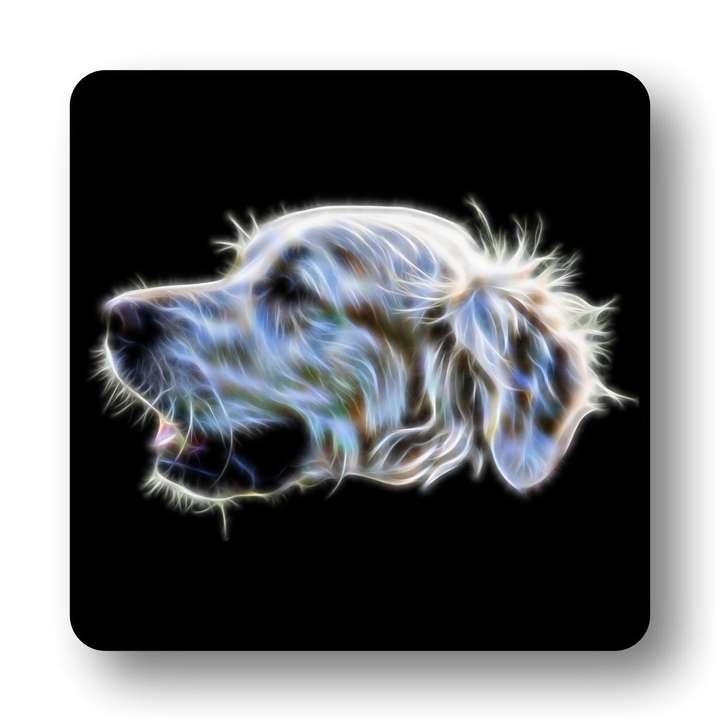 Golden Retriever Dog Coasters, Set of 2, with Stunning Fractal Art Design. Light Cream Golden Retriever