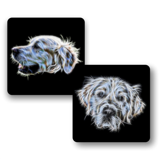 Golden Retriever Dog Coasters, Set of 2, with Stunning Fractal Art Design. Light Cream Golden Retriever
