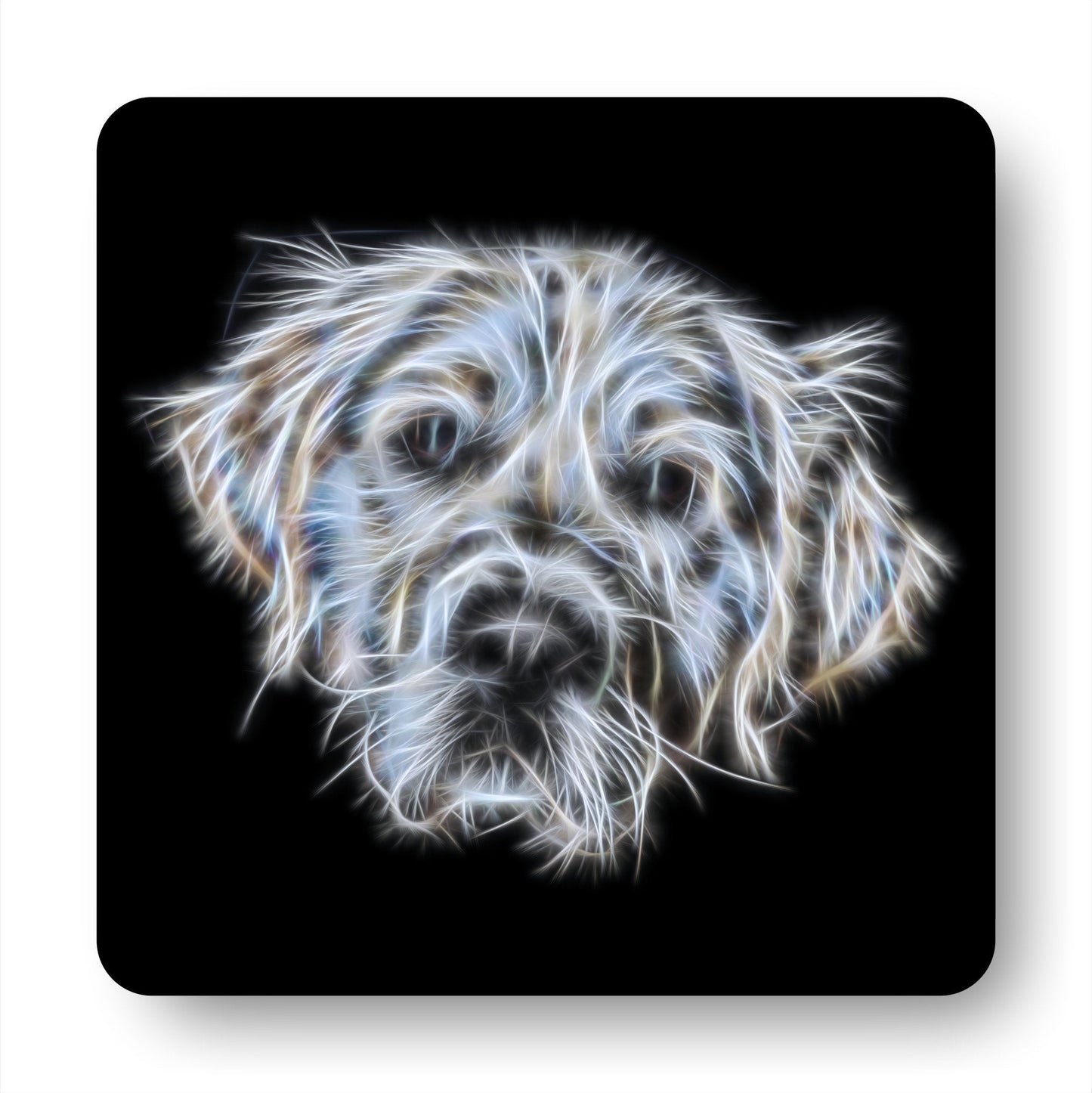 Golden Retriever Dog Coasters, Set of 2, with Stunning Fractal Art Design. Light Cream Golden Retriever