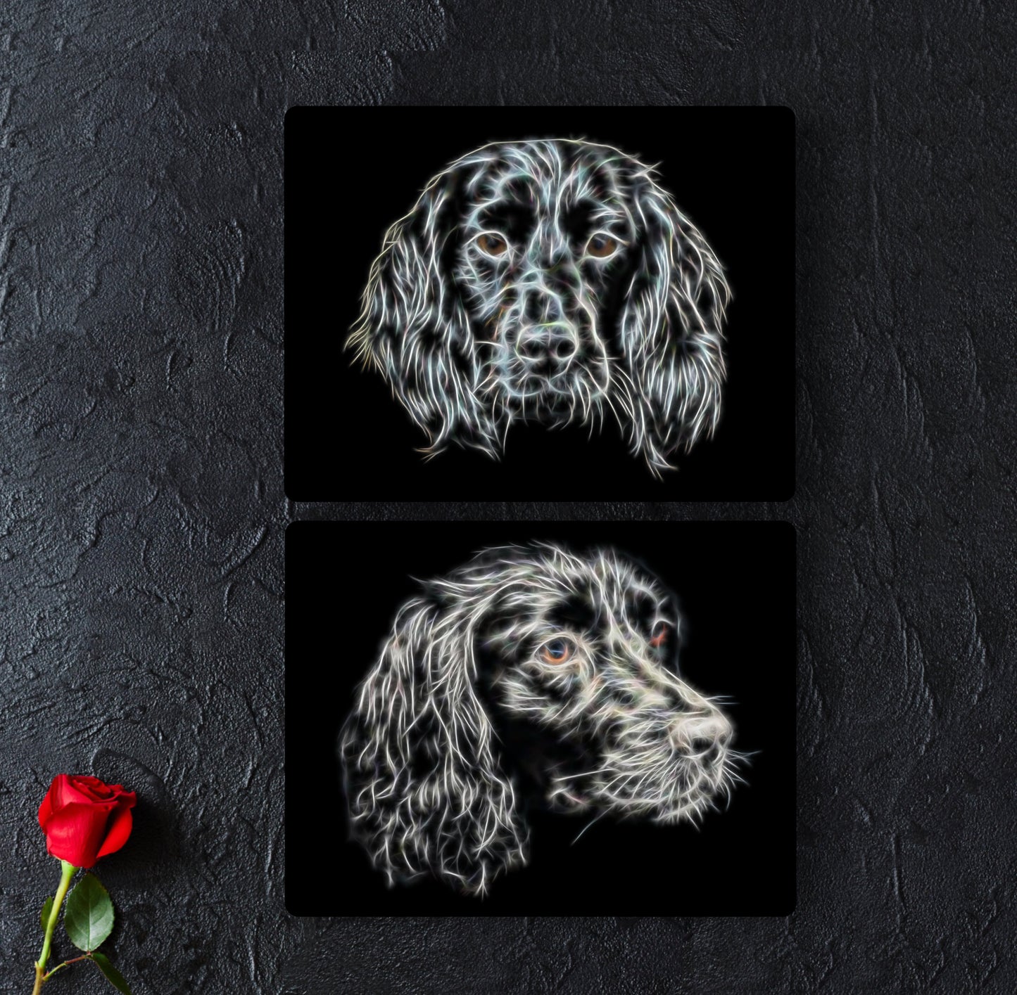 Black Sprocker Spaniel Aluminium Metal Wall Plaque with Fractal Art Design