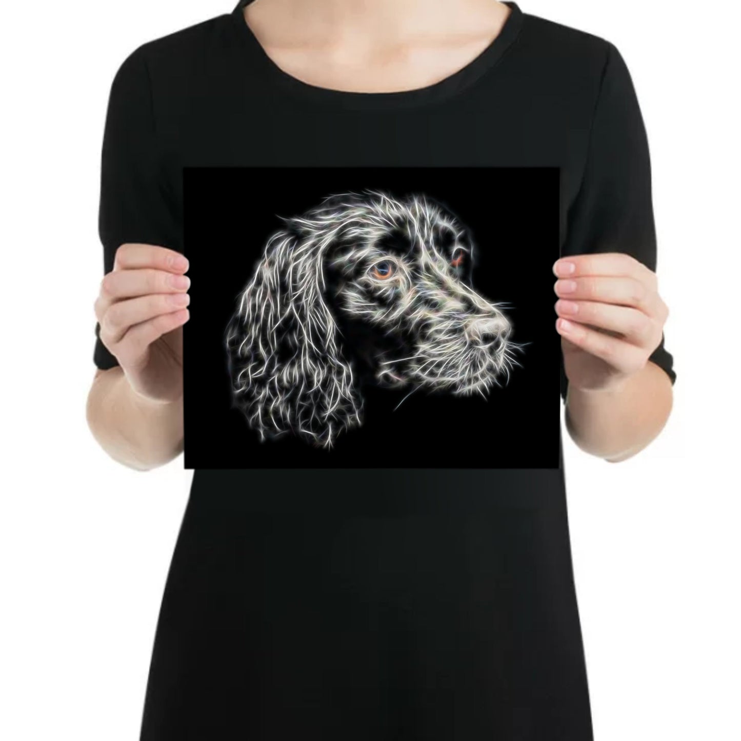 Black Sprocker Spaniel Aluminium Metal Wall Plaque with Fractal Art Design