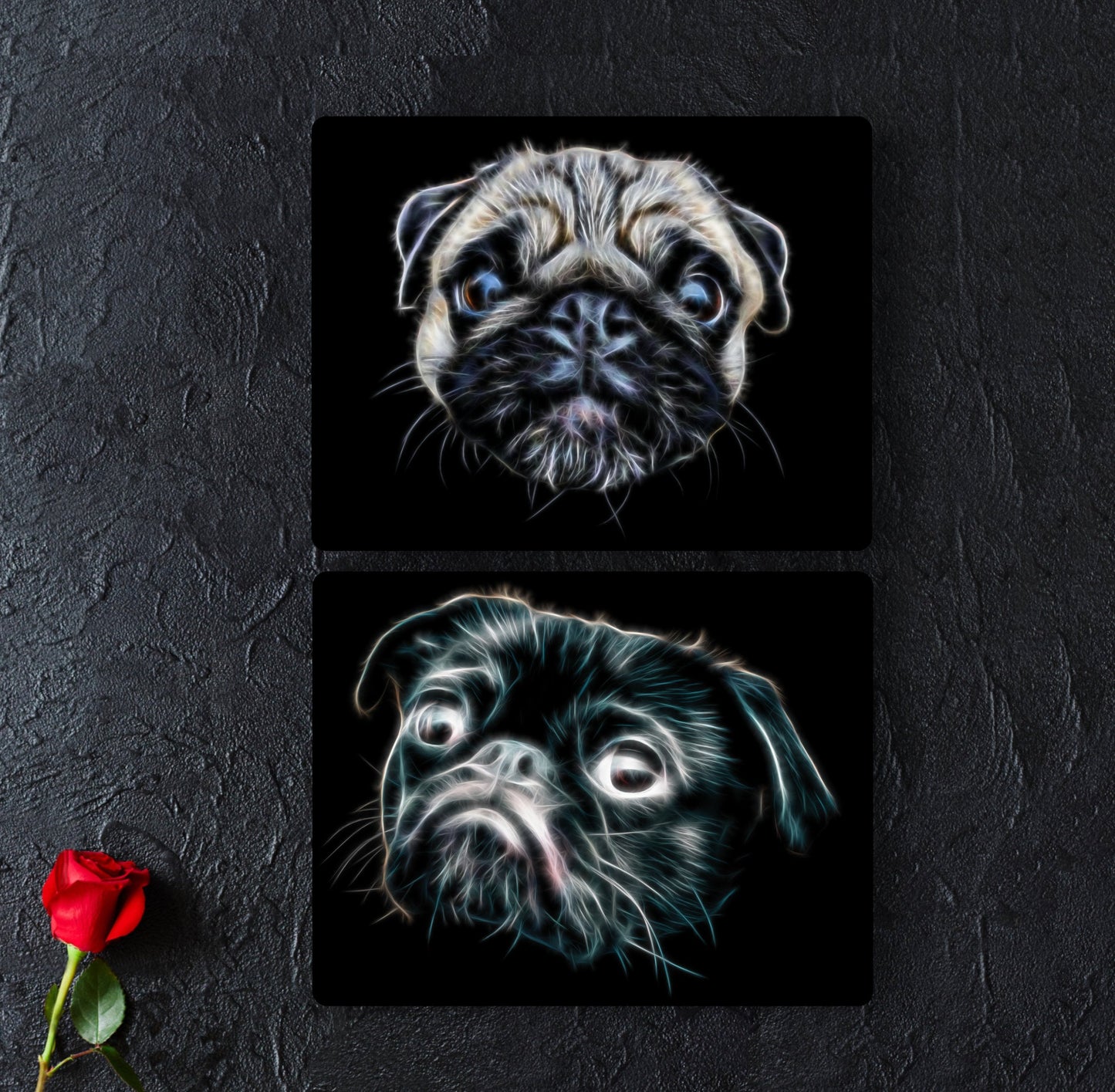 Pug Metal Wall Plaque with Stunning Fractal Art Design.