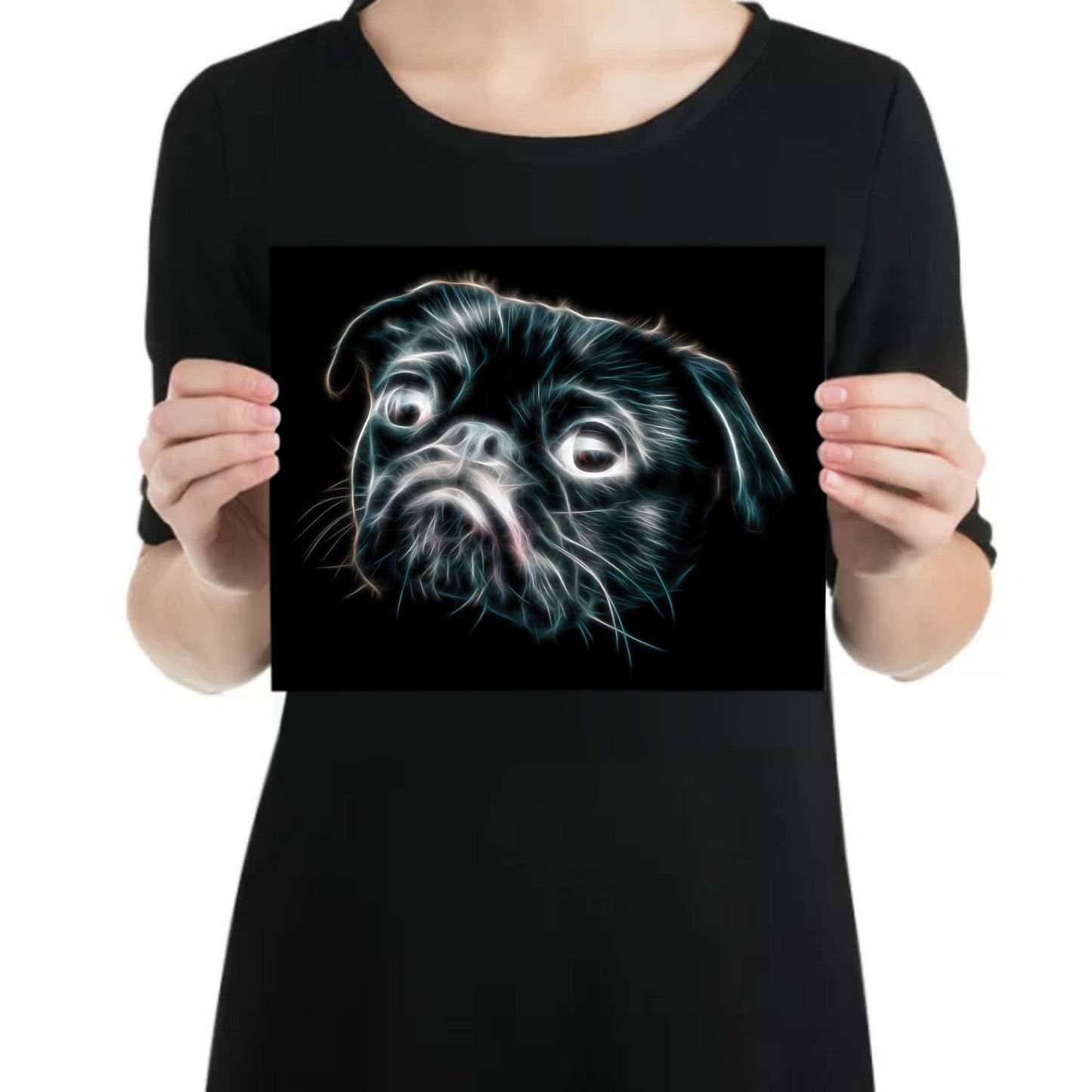 Pug Metal Wall Plaque with Stunning Fractal Art Design.