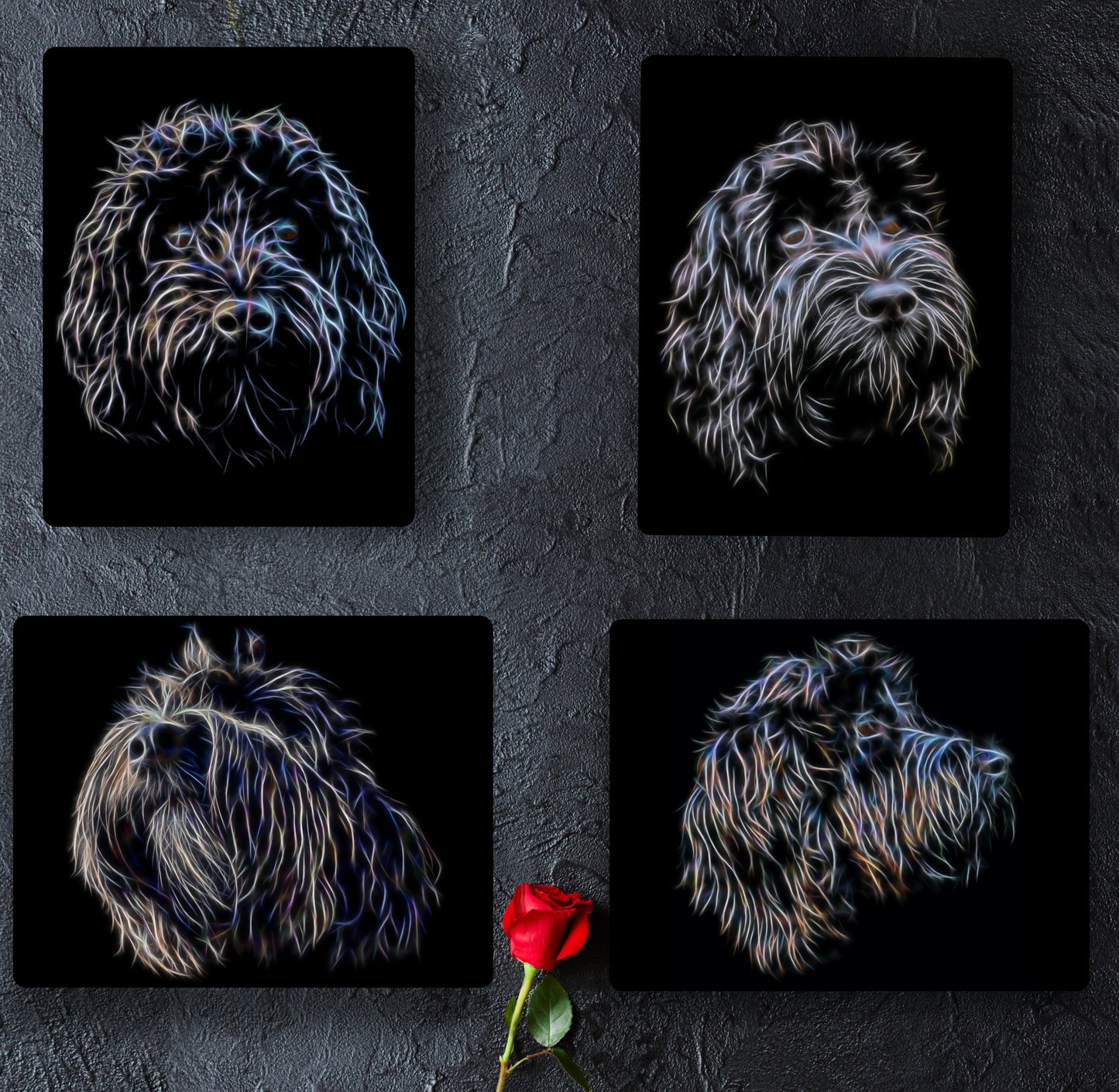 Black Cockapoo Metal Wall Plaque with Stunning Fractal Art Design.