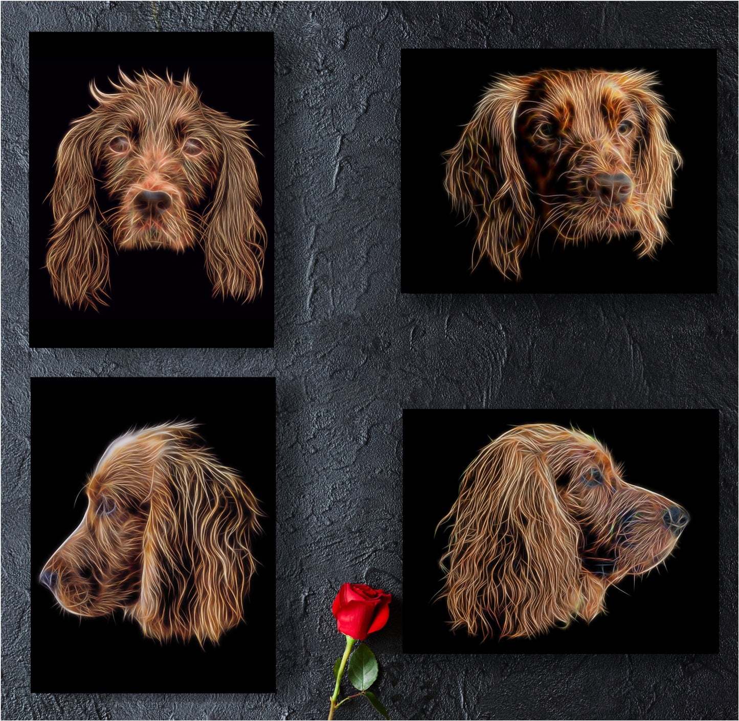 Red Working Cocker Spaniel Print with Stunning Fractal Art Design. Various Sizes Available
