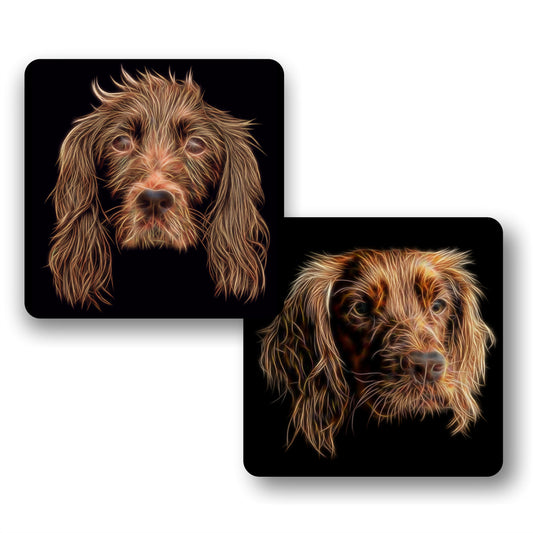 Red Working Cocker Spaniel Coasters, Set of 2, with Stunning Fractal Art Design.