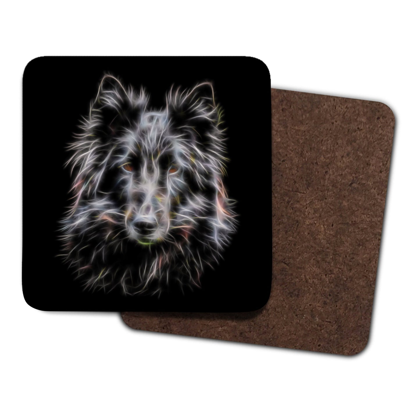 Belgian Shepherd Coasters, Set of 2, with Stunning Fractal Art Design. Belgian Groenendael