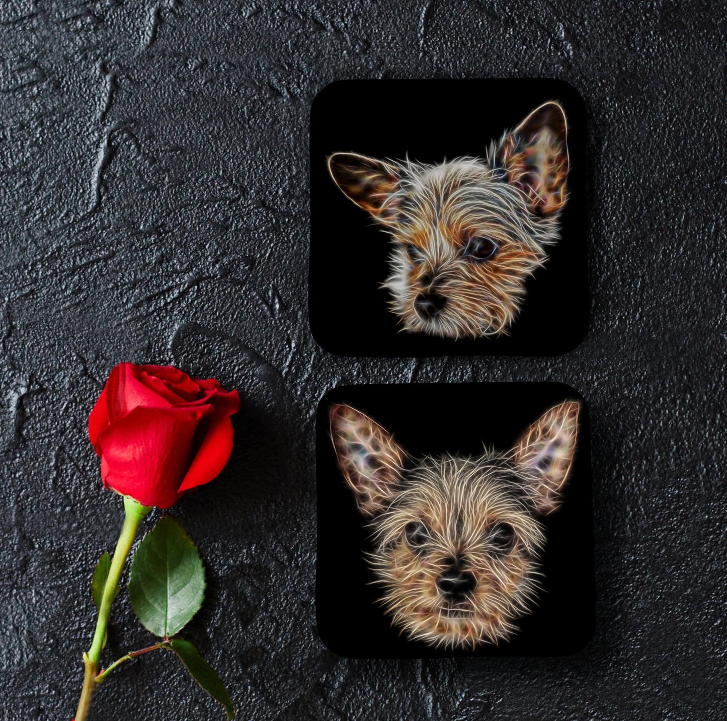 Chorkie Coasters, Set of 2, with Fractal Art Design, Perfect Chorkie Owner Gift
