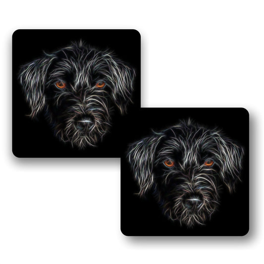 Black Jackapoo Coasters, Set of 2, with Stunning Fractal Art Design.
