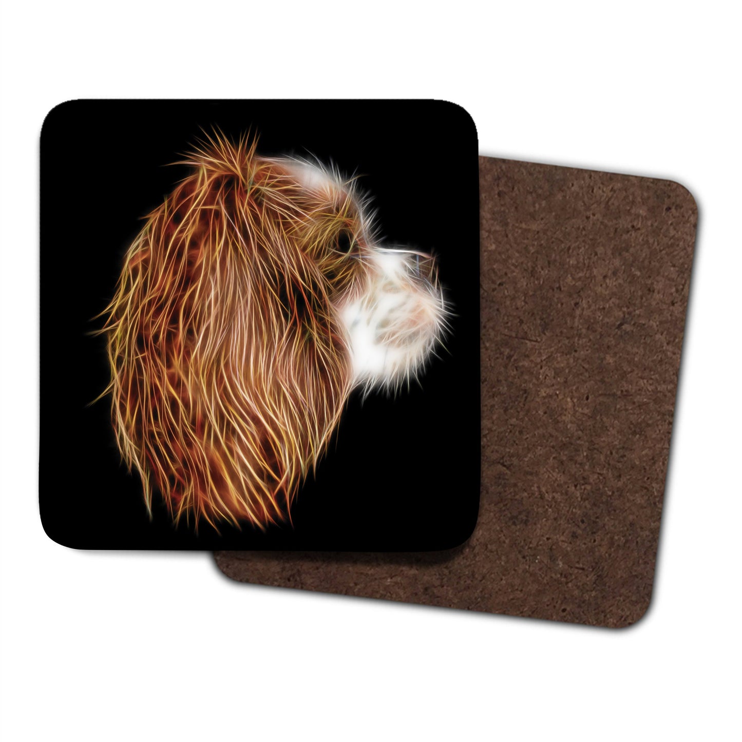 Blenheim King Charles Spaniel Coasters, Set of 4, with Fractal Art Design