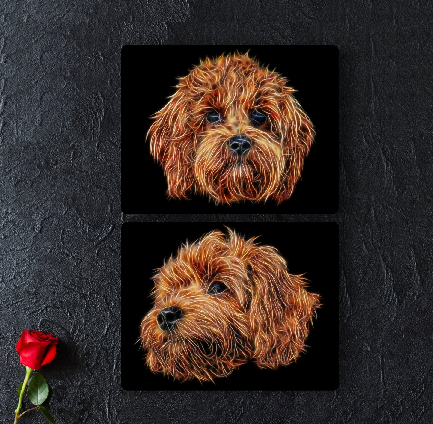 Red Cavapoo Metal Wall Plaque with Stunning Fractal Art Design, Perfect Cavapoo Owner Gift.