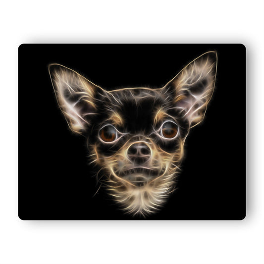 Short Haired Chocolate and Tan Chihuahua Metal Wall Plaque with Fractal Art Design.