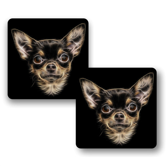 Chihuahua Coasters, Set of 2, with Fractal Art Design. Chocolate and Tan.