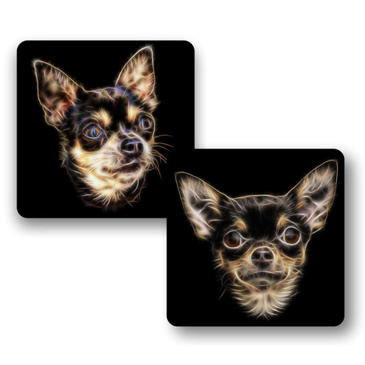 Chihuahua Coasters, Set of 2, with Fractal Art Design. Chocolate and Tan.