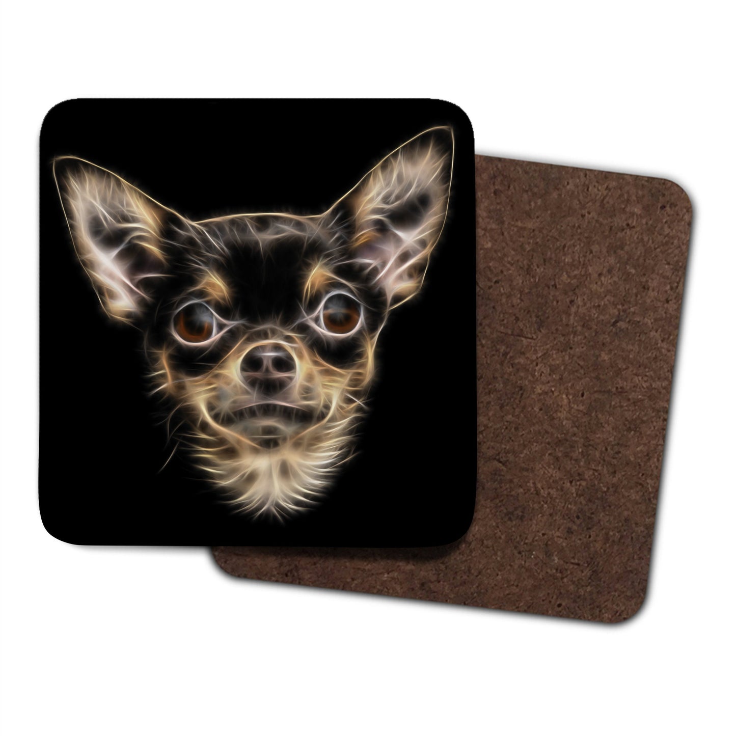 Chihuahua Coasters, Set of 2, with Fractal Art Design. Chocolate and Tan.