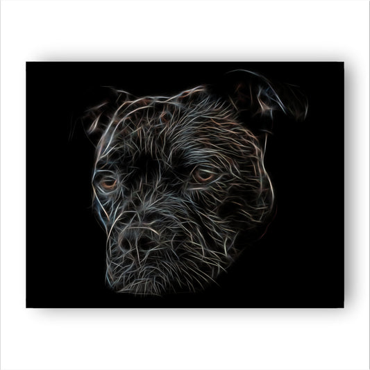 Black Staffordshire Bull Terrier Print with Stunning Fractal Art Design. Various Sizes Available