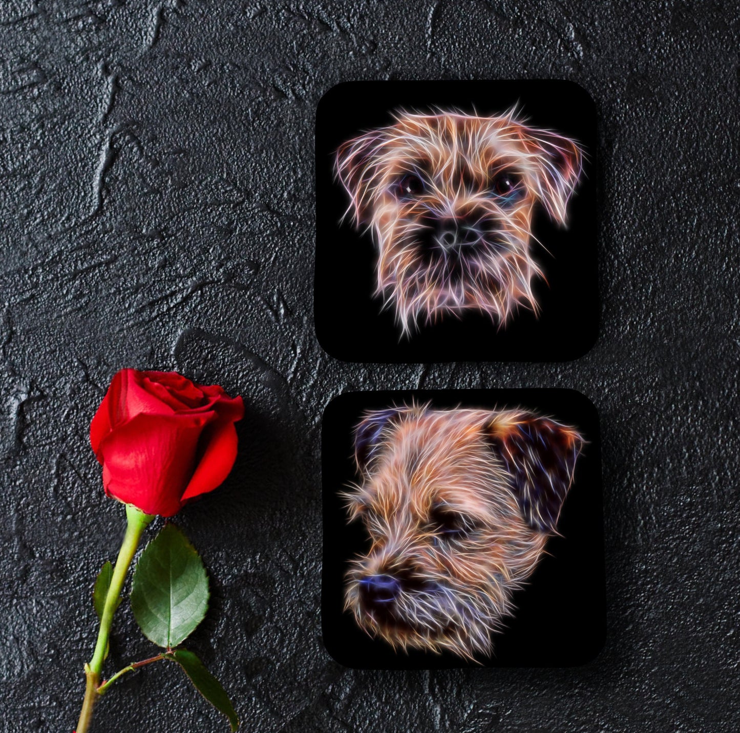 Border Terrier Coasters, Set of 2, with Fractal Art Design