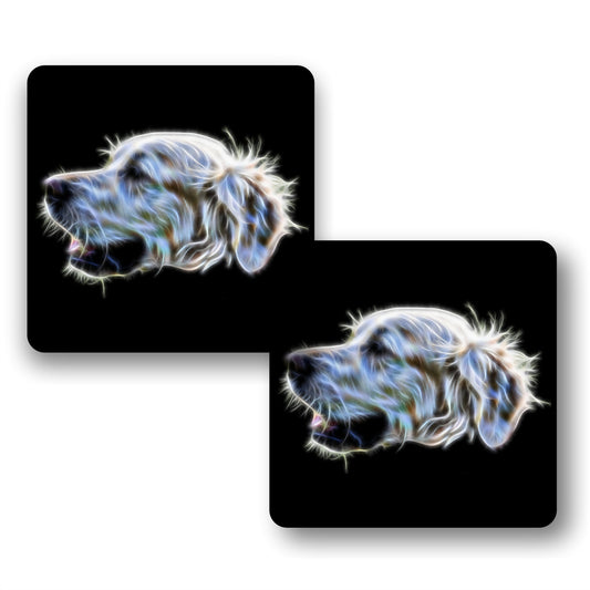 Golden Retriever Dog Coasters, Set of 2, with Stunning Fractal Art Design. Light Cream Golden Retriever